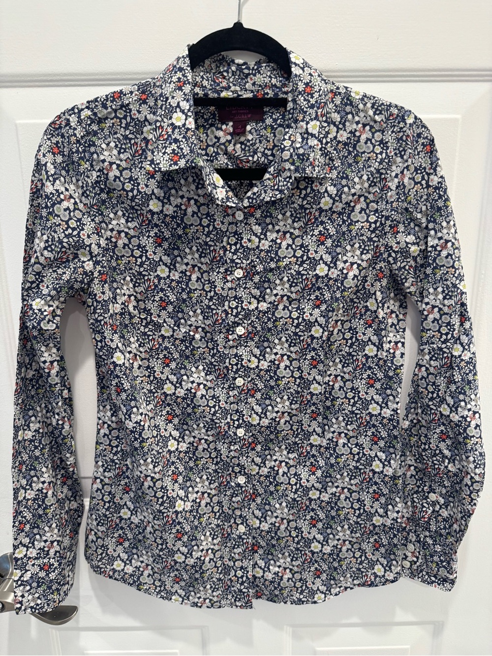 J. Crew Navy Multi Color Floral Liberty Art Fabrics Button-Up 100% Cotton